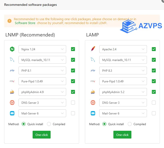 Chọn webserver để cài đặt và sử dụng trên aaPanel