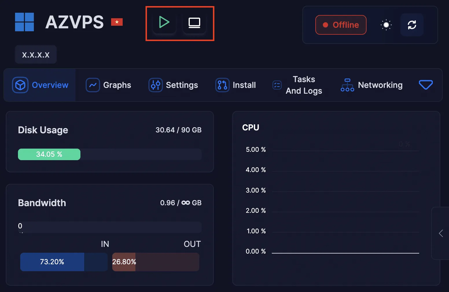 Hướng dẫn bật VPS qua panel quản trị.