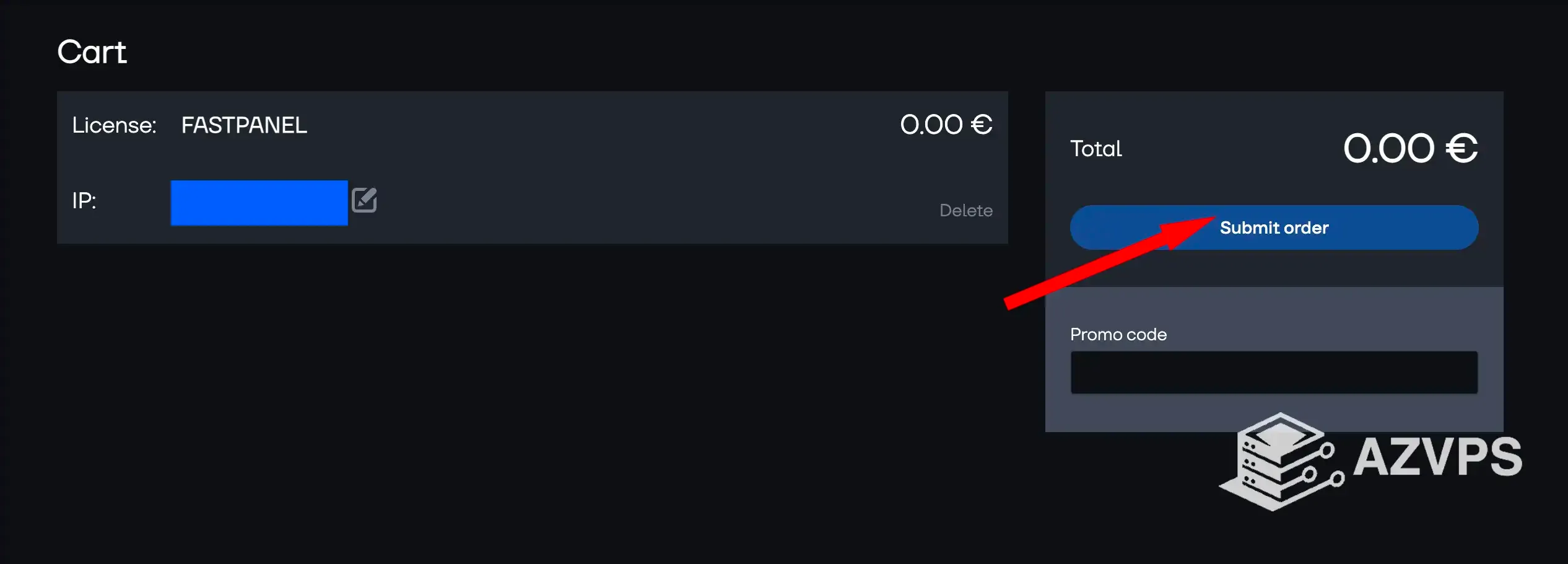 Submit order, hoàn tất đăng ký license fastpanel