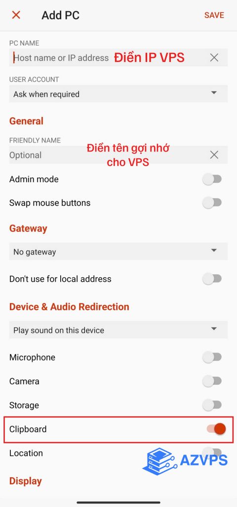 điền thông tin vps cần kết nối