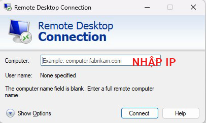 nhập ip vps cần truy cập trên máy tính