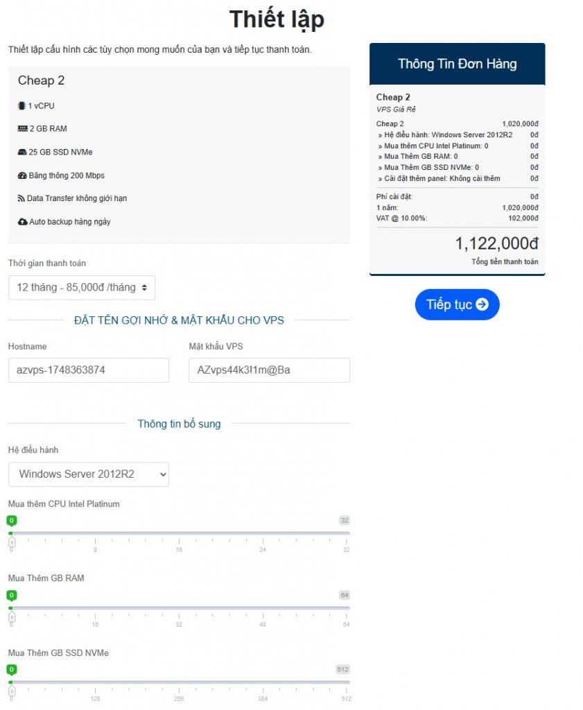 Điền thông tin để mua VPS
