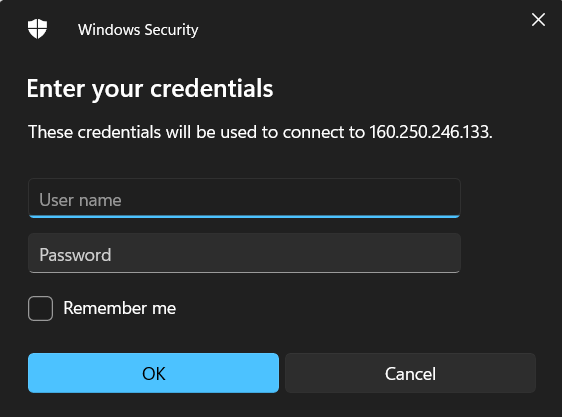 nhập username và password để truy cập vps trên máy tính