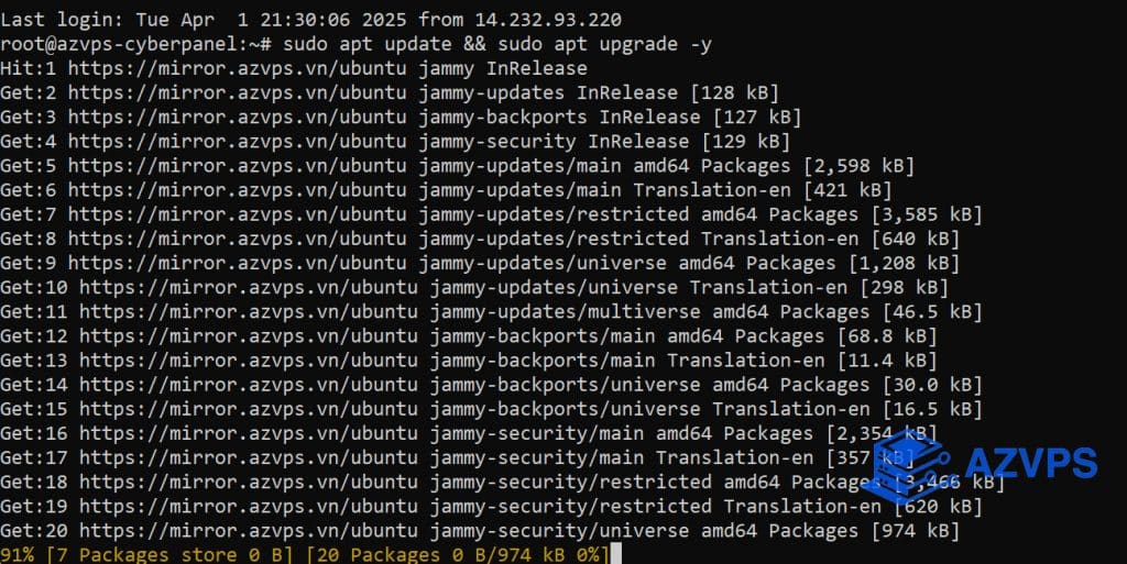 Update hệ thống trước khi cài đặt CyberPanel