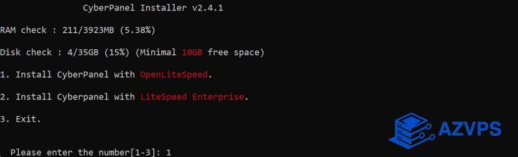 Chọn phiên bản CyberPanel để cài đặt