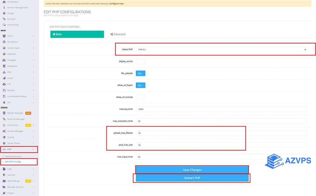 Thay đổi giới hạn upload của phpMyAdmin