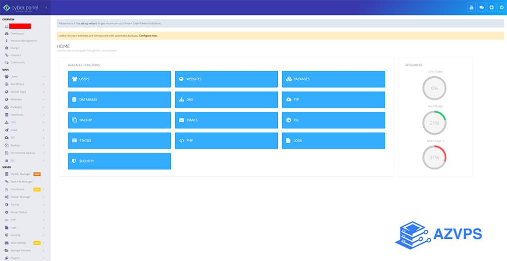 Giao diện quản trị của CyberPanel